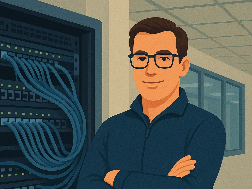 Person foran nettverk-skap - Illustrasjon