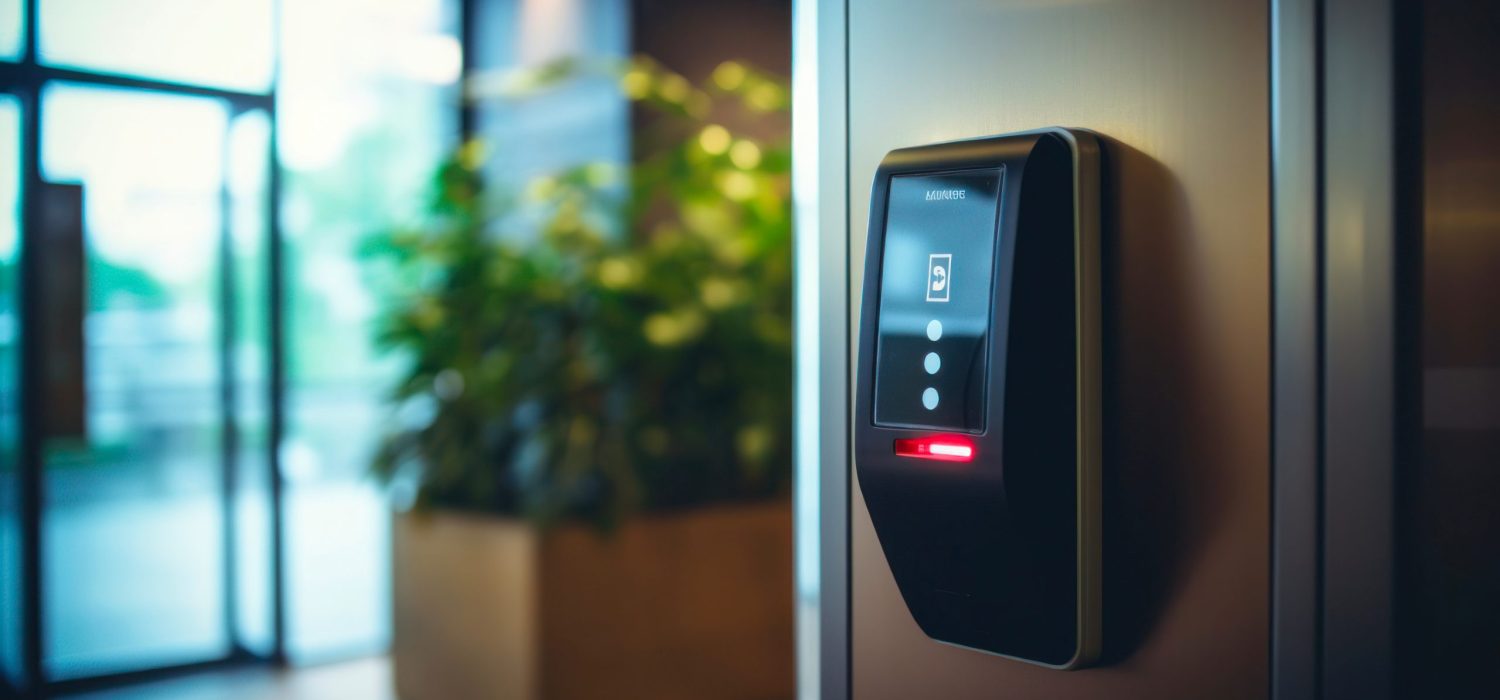 Secure Access: Office Building Entrance Door with Card Reader System