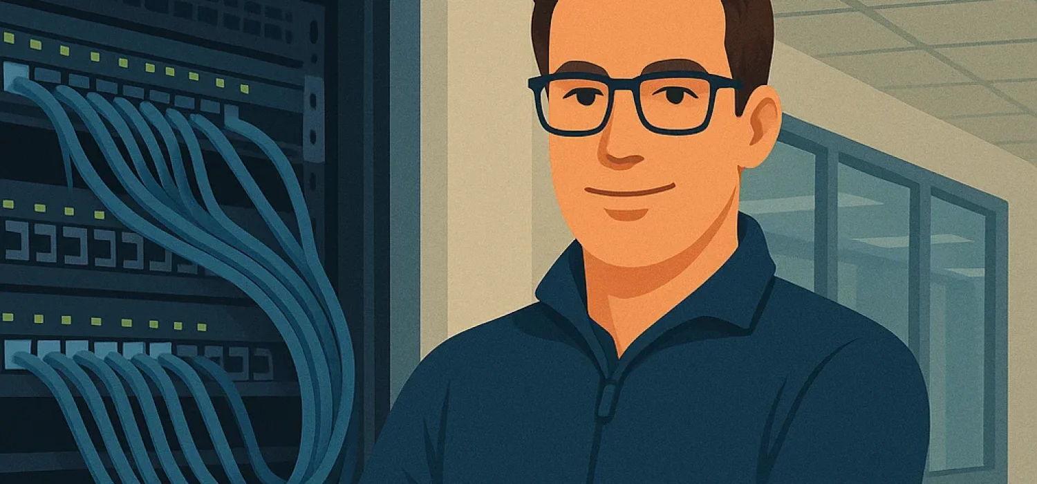 Person foran nettverk-skap - Illustrasjon